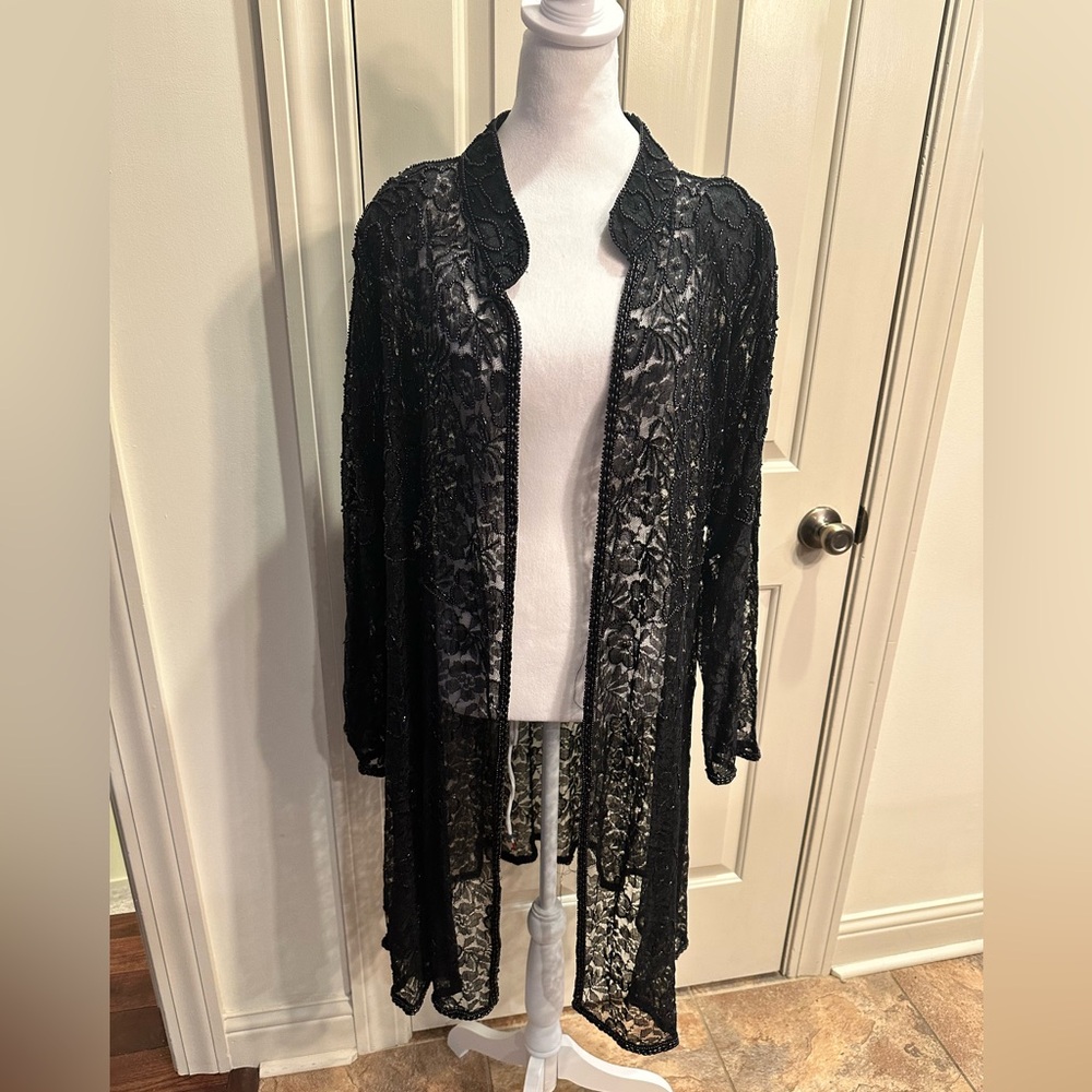 Elegant Vintage Black Beaded Lace Cardigan NWT